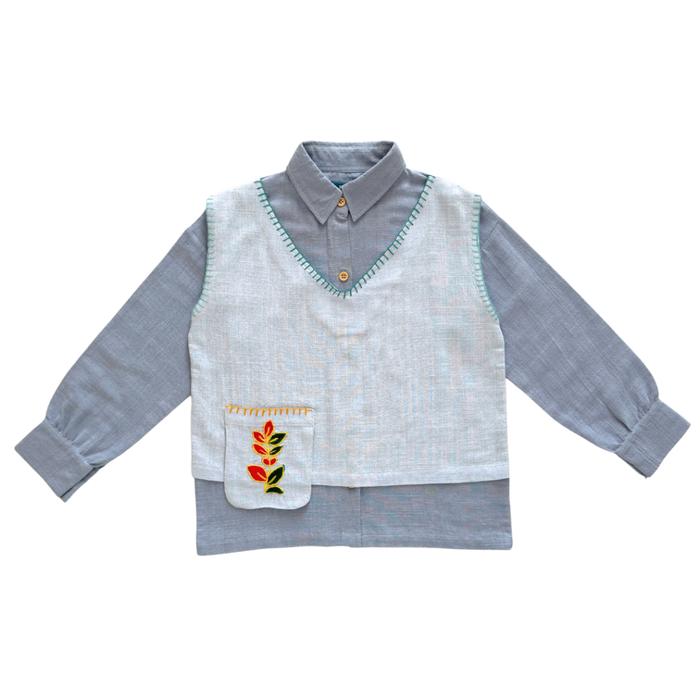 Gambar SOLERAM - MAHEER Shirt - DenimBlue / Kemeja Vest Bordir Anak Oversized - Denim Blue, M dari Inisoleram undefined Tokopedia