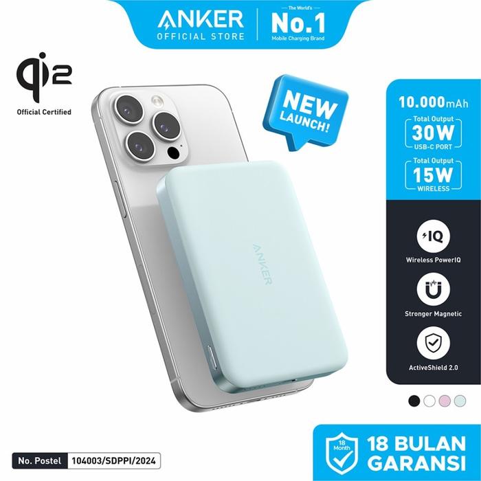 Gambar Anker MagGo Wireless Power Bank Magnetic Magsafe 15W Ultra slim, Qi2 Fast Charging Type C PD 10000 mAh - A1664 - Green dari Anker Official Medan Kota Medan Tokopedia