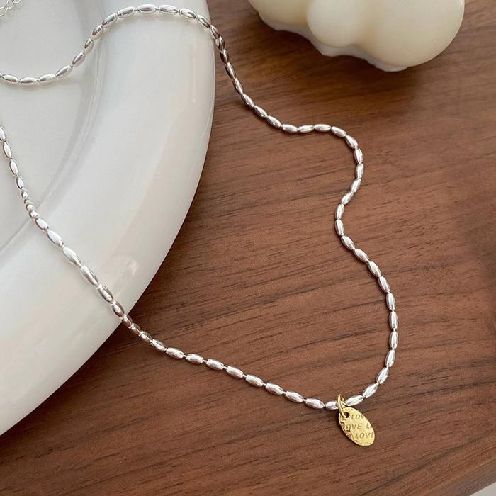 Jual 925 Sterling Silver LOVE Letter Necklace Charm Round Bead