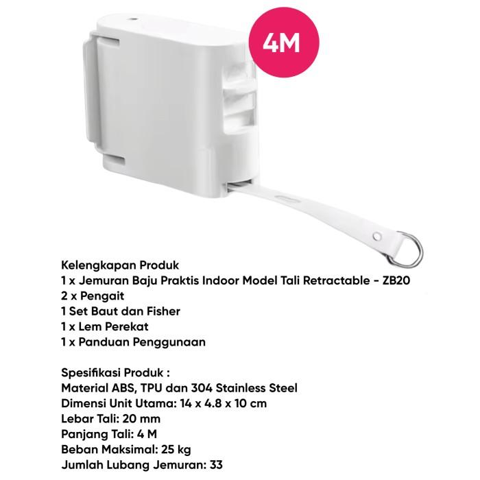 Gambar PRODUK TERBARU JEMURAN BAJU PORTABLE INDOOR OUTDOOR GANTUNGAN TALI FLEXIBLE RETRACTABLE 3 4 5 METER READYY - ZB20 - 4 Meter dari zoldicc1995 undefined Tokopedia