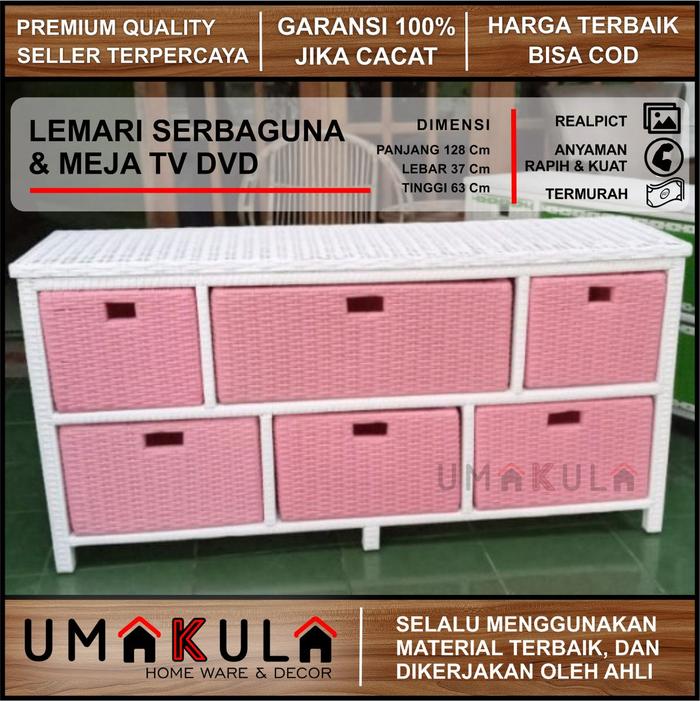 Gambar NEW LEMARI RAK ROTAN SINTETIS Meja Bufet TV 6 Laci Ruang Tamu Model Minimalis Modern Murah Terbaru - Baby Pink dari inikkemeja848 undefined Tokopedia