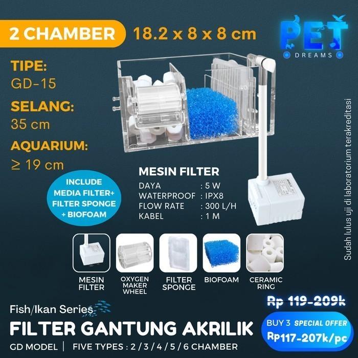 Gambar Filter Hangon Gantung Akrilik External Hanging Hang On Air Aquarium Akuarium Aquascape Kecil Besar Ikan - 2 chambers dari Pet Dreams undefined Tokopedia