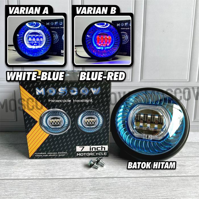 Gambar LAMPU DEPAN PROJIE BILED 7 INCH DEVIL EYE HEADLAMP BILLED JAUH DEKAT SENJA ANGEL EYES SET BATOK HITAM CROME CHROME CB NINJA TIGER OLD MEGAPRO SUPER TERANG ORIGINAL MOSCOW 60 WATT 12-80V LAMPU UTAMA BILLED 7INCH 7in UNIVERSAM MOTOR CUSTOM dari kayartoko101810182 undefined Tokopedia
