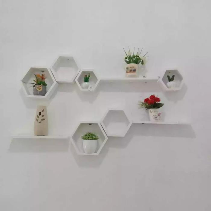 Gambar SS Hiasan Dinding Hexagonal Ambalan Kayu Tempel Minimalis Aesthetic Rak Dinding Heksagonal Untuk Kamar Tidur dan Ruang - Putih, Paket 4 Pcs dari SatSetMarket2 undefined Tokopedia