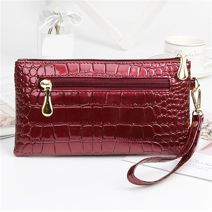 Patent Leather Womens Wallets Fallow Long Ladies Double Zipper Wallet  Clutch Bag Design Red Purse Crocodile Purses