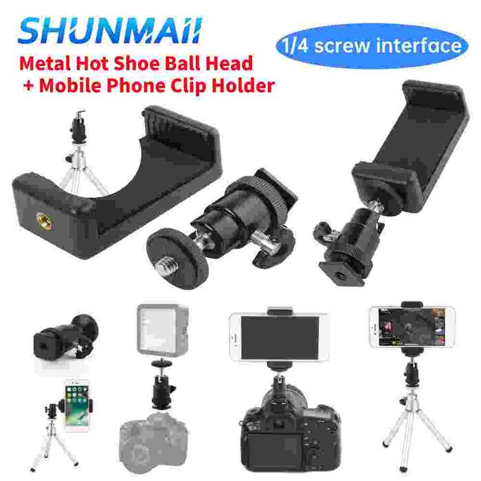 Jual Mobile Phone Clip Holder 360 Ball Head Hot Shoe Adapter Mount