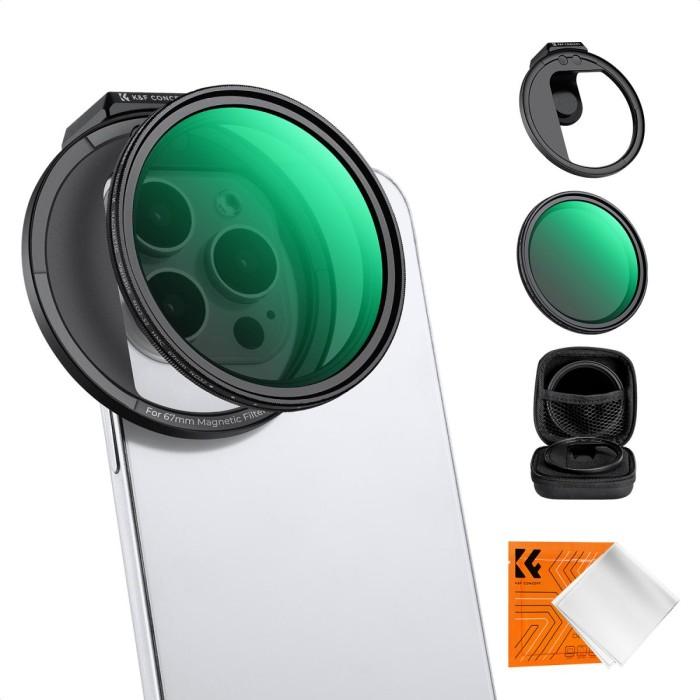 Terlaris Kf Concept Clip-on Magnetic Vnd Filter Nd2-32 1-5 Stop Filter Kit  For Smartphone Iphone Samsung Android Phone 67mm Camera Lens Magnetic