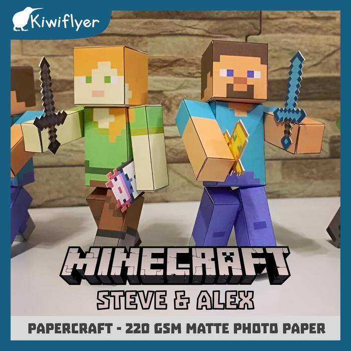 Gambar DIY Papercraft (Kertas lembaran pola) - Minecraft Steve & Alex (with zombie and creeper) - Paket 3 dari TRIPITAKA1 undefined Tokopedia