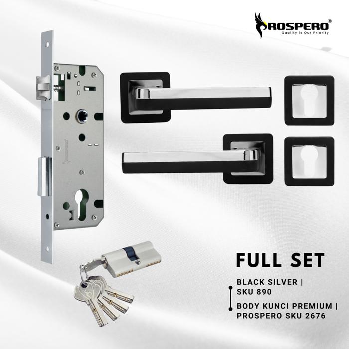 Gambar PROSPERO Kunci Pintu Rumah Hitam Full Set Ergonomic Handle Pisah Aluminium Black Silver FT001 890 - Handle+Body2676 dari BUMI PUTERA PERKASA undefined Tokopedia