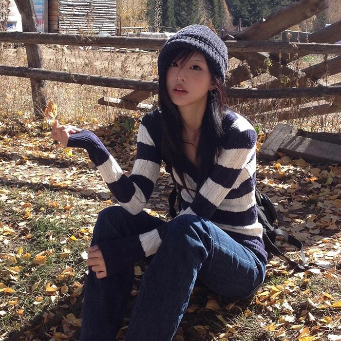 Jual Karrram Japanese Y2k V-neck Striped Sweater Vintage Harajuku