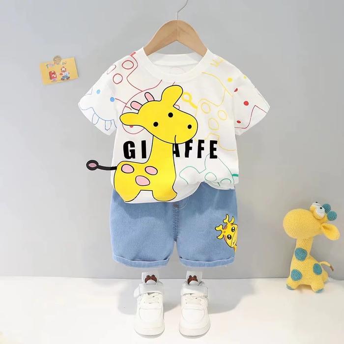 Gambar Setelan Anak Bayi Giraffe Celana Jeans - Putih, M dari kiddi store undefined Tokopedia