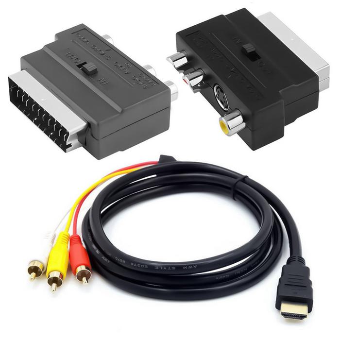 Jual New HDMI-compatible To 3Rca Scart Two-In-One Adapter