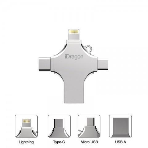 Gambar iDragon U010 32GB - 4 in 1 Flash Drive Metal Lightning Micro USB Type dari Tanaga Online Shop undefined Tokopedia