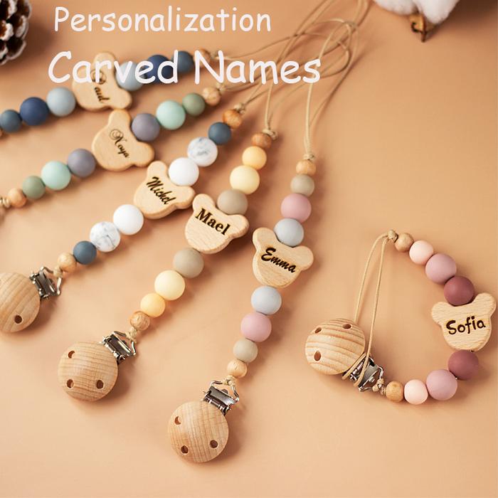 Jual Custom Name Wooden Personalized Baby Pacifier Chain Silicone