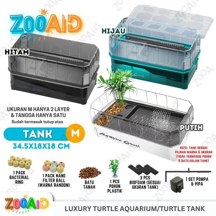 Gambar AQUARIUM KURA KURA / LUXURY TURTLE TANK / LUXURY TURTLE TANK COMPLETE - M - Tank A, Hijau dari Zooaid undefined Tokopedia