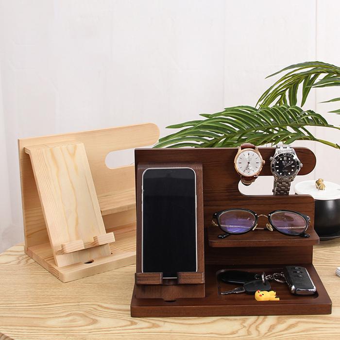 Jual Bedside Organiser Wood Phone Docking Station Key Holder