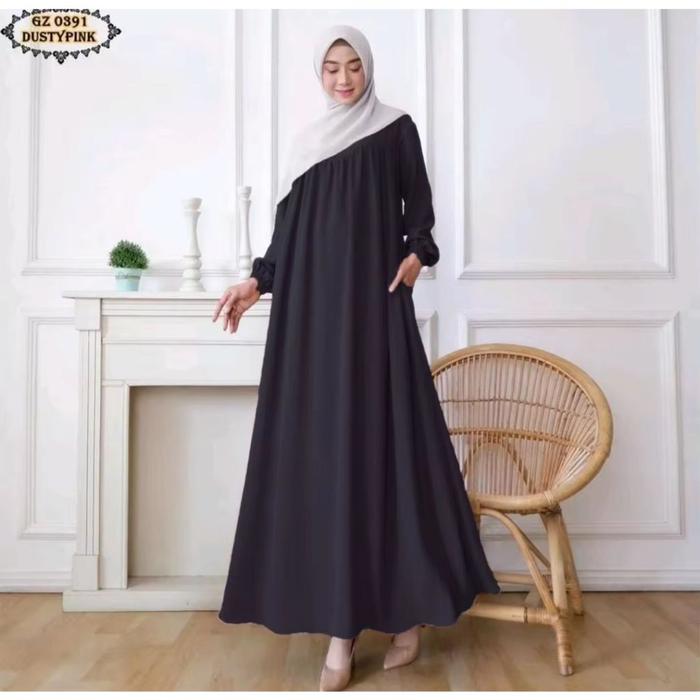 Gambar SEPESIAL Diera Maxi Dress Baju Gamis Wanita Terbaru Bahan Crinkle Airflow Size Jumbo Model Simple Elegan Modern - Hitam, XL(LD110CM-PJG130CM) dari Pusat Ornamen Dan Hiasan Dinding undefined Tokopedia