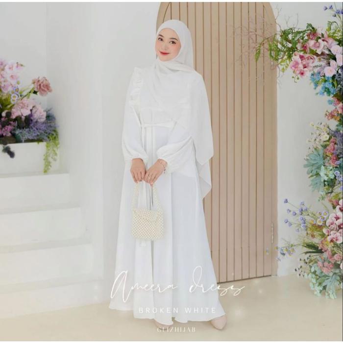 Gambar SEPESIAL Ameena Maxi Dress Baju Gamis Wanita Busui Friendly Model Simple Elegan Bahan Cey Crinkle Airflow - broken white, M dari Pusat Ornamen Dan Hiasan Dinding undefined Tokopedia