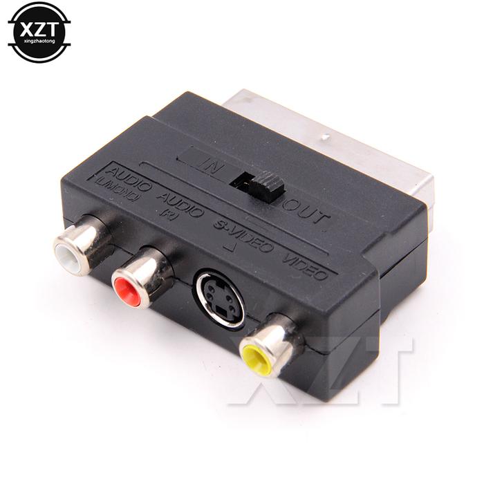 New 21pin Scart Male To Rca Female Av Audio Video Adapter Converter For  Tv Vcr Scart Adapter With Switch Gold-plated Connector