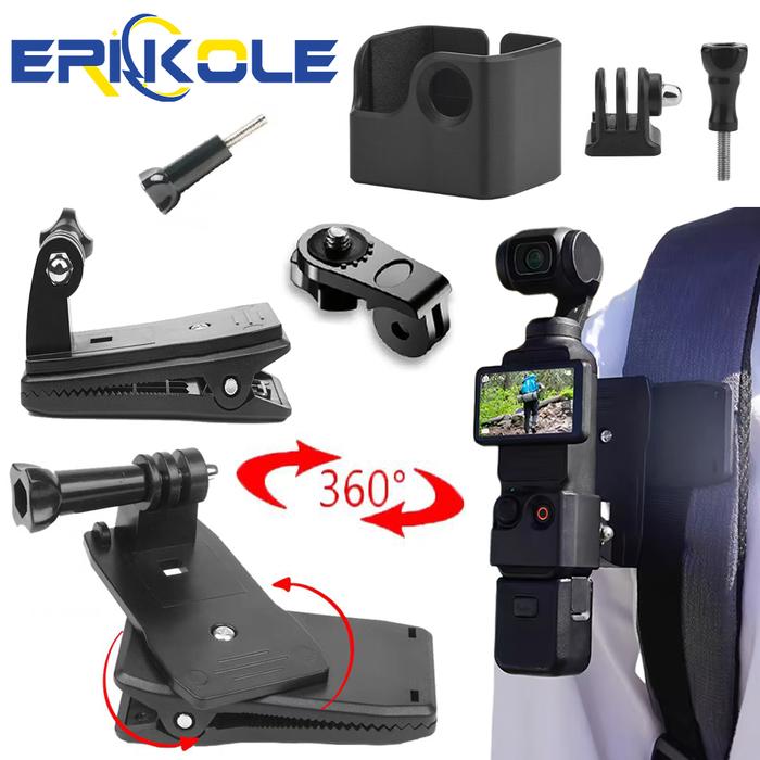 Action Camera Backpack Clip Holder For Dji Osmo Pocket 360-degree  Rotation Clip Mount For Gopro Hero Insta360 X3 Accessories