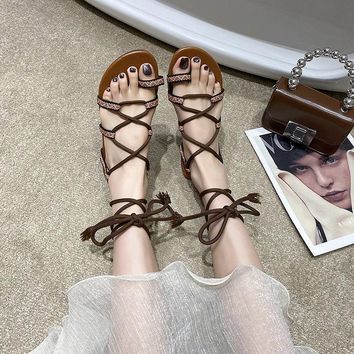 Jual Low Sandals Woman Leather Female Shoe Ankle Strap Clear Heels
