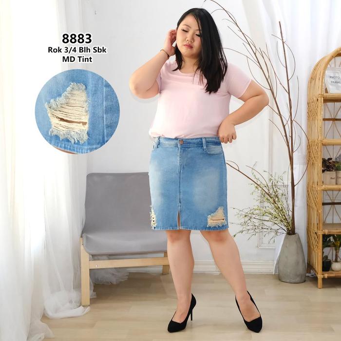 Jual Rok Jeans 3/4 SPAN Pendek Sobek Denim Skirt 31-34 Kota