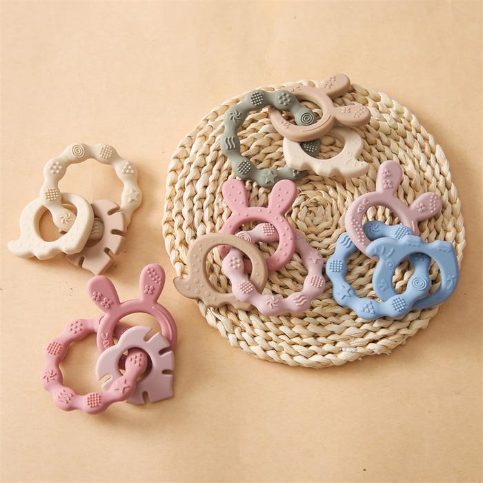 Jual 1Pcs Baby Silicone Teether Wooden Teether Ring Rattles Toy