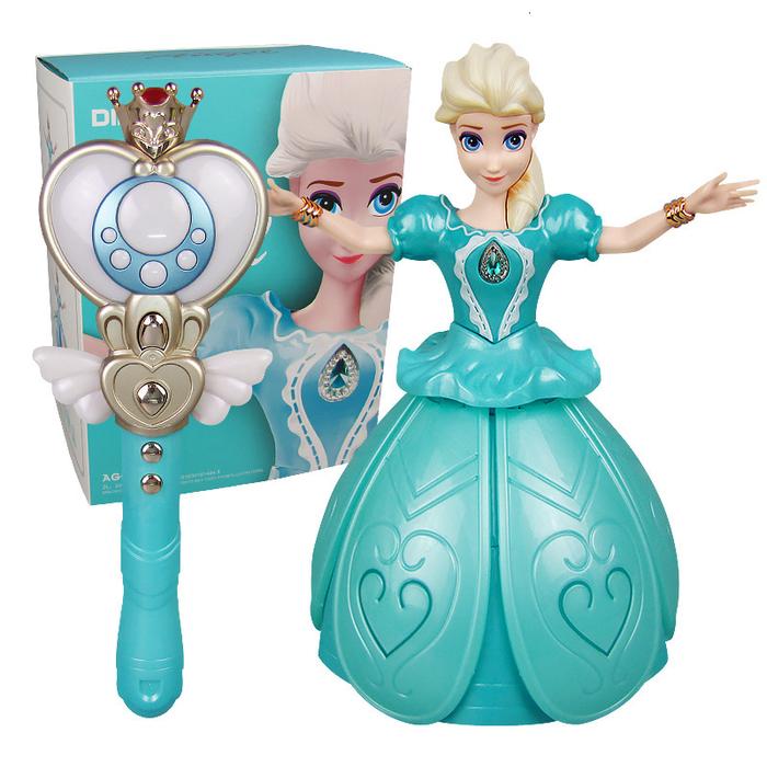 Elsa Anna Frozen Dancing Girl Toy With Wings Action Figure Rotating  Projection Light Music Doll Singing Toys For Girls Kid Gift