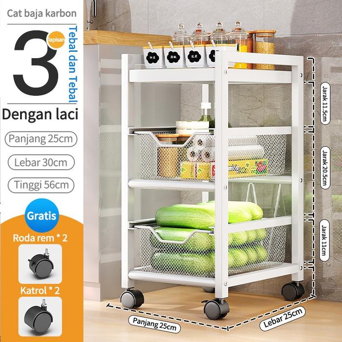 Gambar Rak Celah Dapur Dari Lantai Ke Langit-Langit Multi-Layer Rak Tarik Yang Dapat Dipindahkan, Rak Penyimpanan Sayuran Celah Sempit - 3 Tingkat Putih dari ajim565 undefined Tokopedia