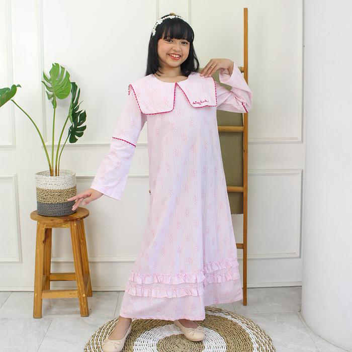 Gambar Shirt dress maxi cotton/ Ghamis dress katun anak pink/ Daisy Raya - 12 tahun dari Rodeo Junior undefined Tokopedia