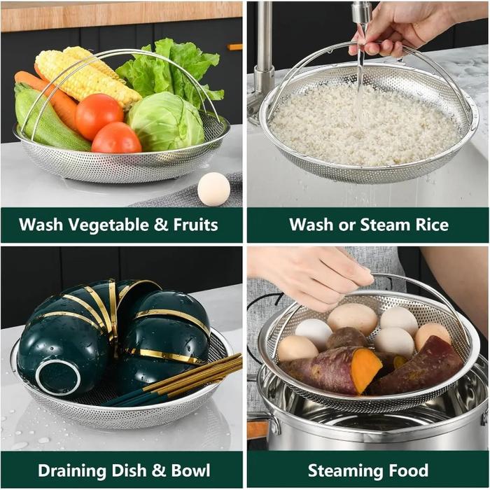 Jual Stainless Steel Food Steamer Basket with Handle Anti-scalding