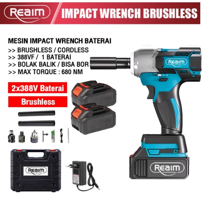 Gambar Reaim CORDLESS IMPACT WRENCH  impact baterai  MESIN BOR UNTUK BAUT MOB - 388V/2battery+9 dari BUSSET SHOP undefined Tokopedia