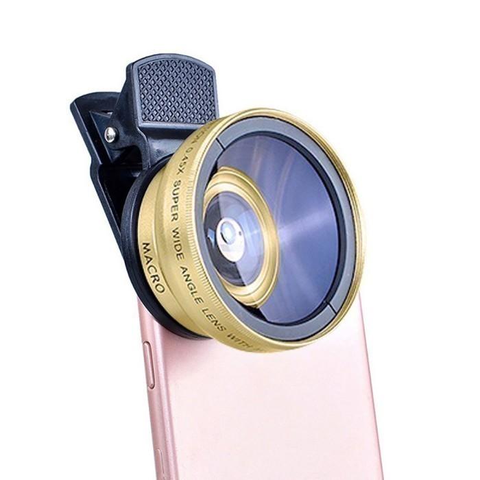 Gambar Lensa Kamera Eksternal 2 In 1 Lensa Super Wide Angle Lens + Macro Smartphone 12.5x Dengan Klip Untuk Handphone - Emas dari Inteco undefined Tokopedia