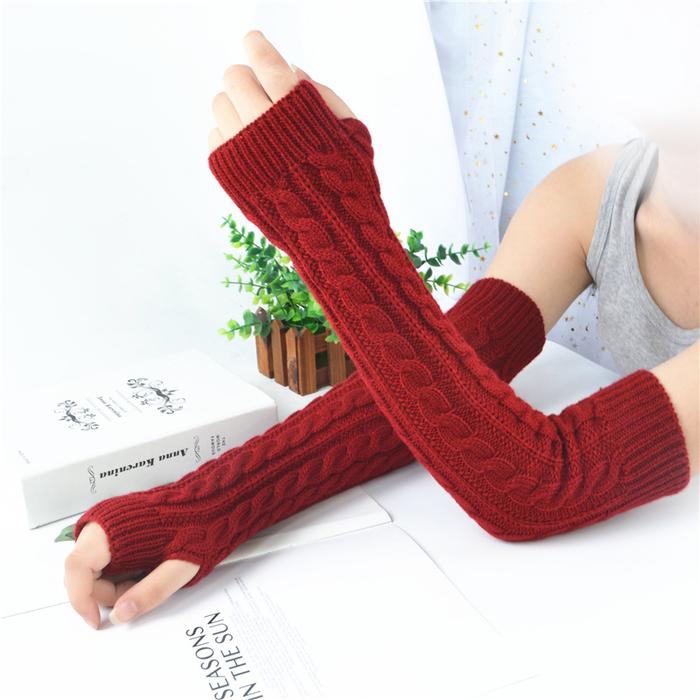 Jual Men And Women Long Arm Sleeve Winter Wool Fingerless Gloves