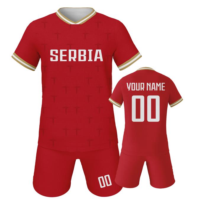 Jual Custom Serbia Kids Football Jersey Kit Quick-Dry Soccer