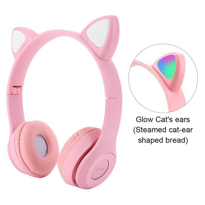 Jual Kids Children Headphones Flash Light Cat Ear Headset Voice