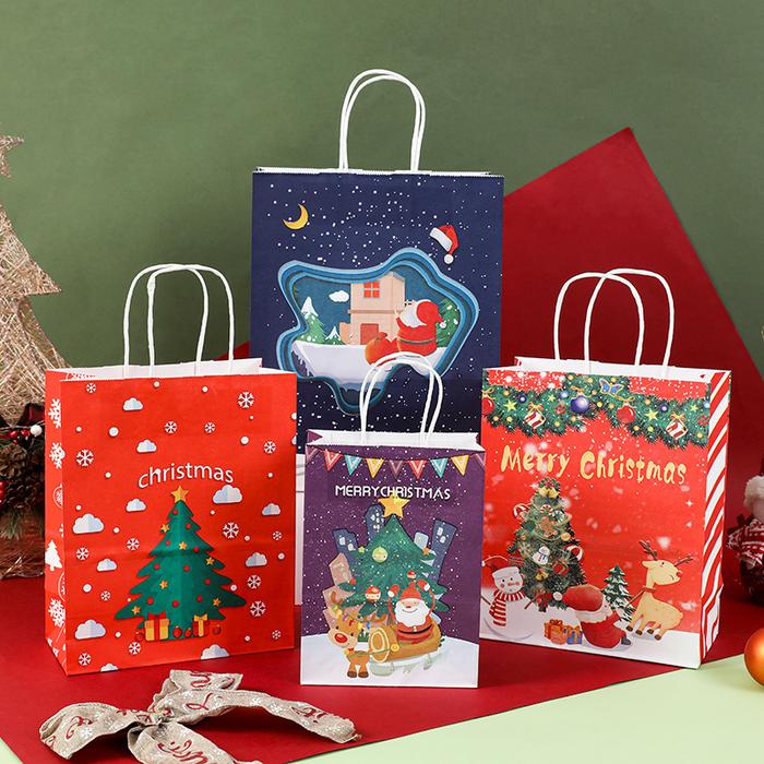 Jual 2024 NewYear Christmas Kraft Paper Bags Cute Santa Claus Gift