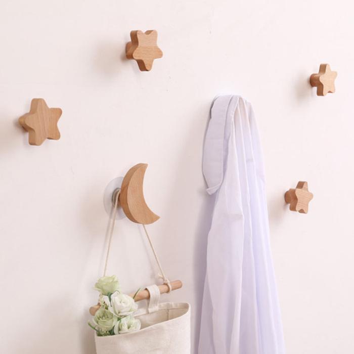 Children's Room Decorative Hooks Wood Wall Hooks Star Key Hook Modern  Creative Coat Hook Rack Wall Hanger Bag Hooks for Hanging Moon di Hanna 