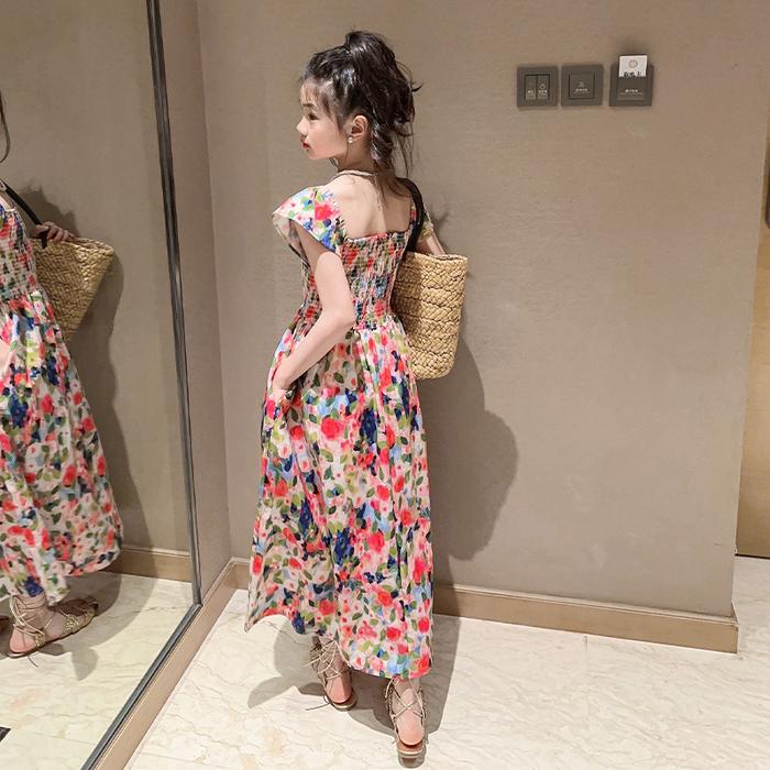 Jual Girls kid summer retro style oil painting dress new big child