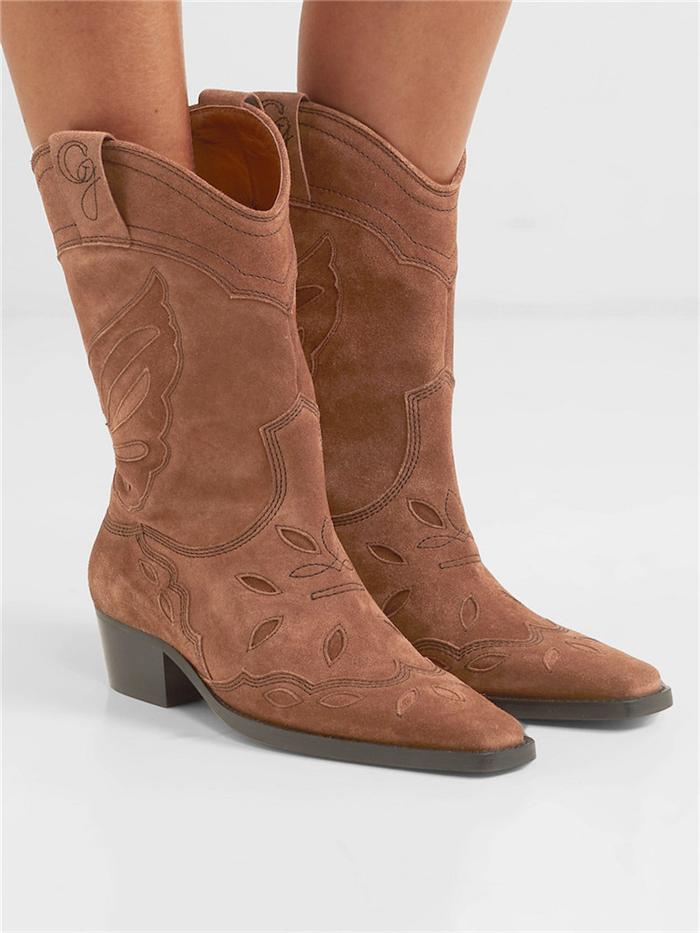 Jual Botines mujer 2021 mid calf brown leather western cowboy