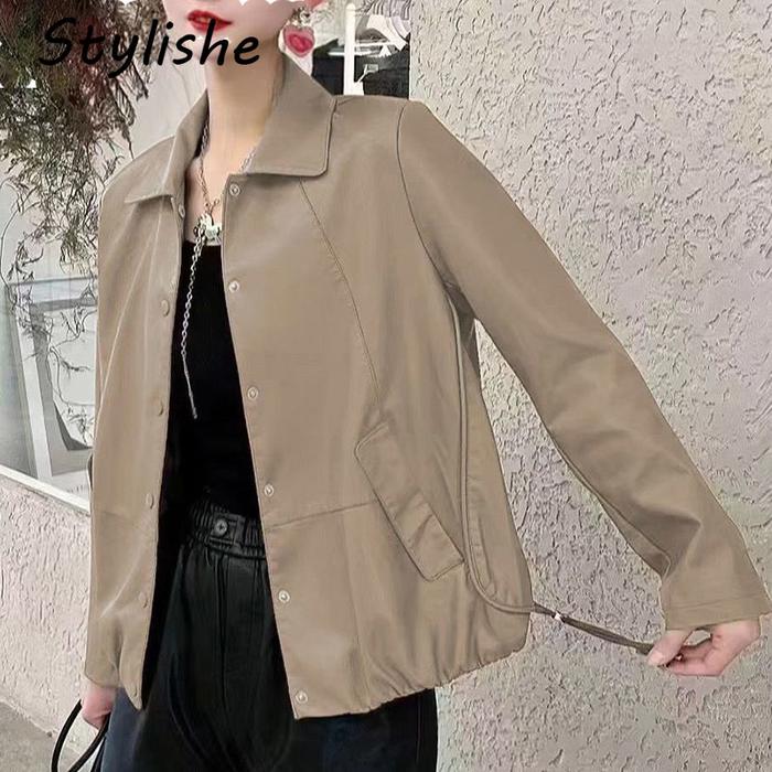 Jual Women Faux Leather Short Jacket Korean Style New Fashion Slim
