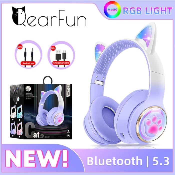 Jual RGB Cat Ear Wireless Headphones for PC Cute 3D Space Capsule