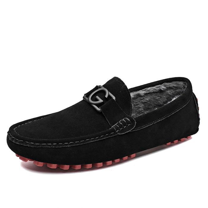 Suede Leather Fur Loafers Men Slip On Flats 2022 Winter Men Casual Shoes  High Quality Man Moccasin Plush Mens Driving Shoes