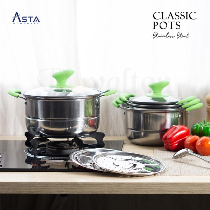 Gambar Royalton Panci Set Stainless Kukusan Tutup Kaca Susun Isi 10 Pcs - Hijau dari febstore121 undefined Tokopedia