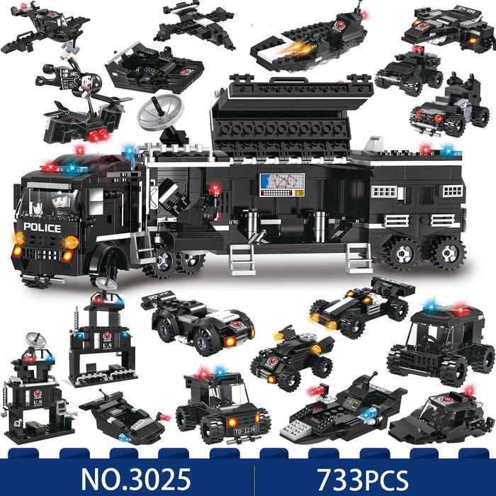 Cogo City Police Swat Truck Building Blocks Policeman Bricks Truck Ship  Car Toys For Kids Construction Toys For Children