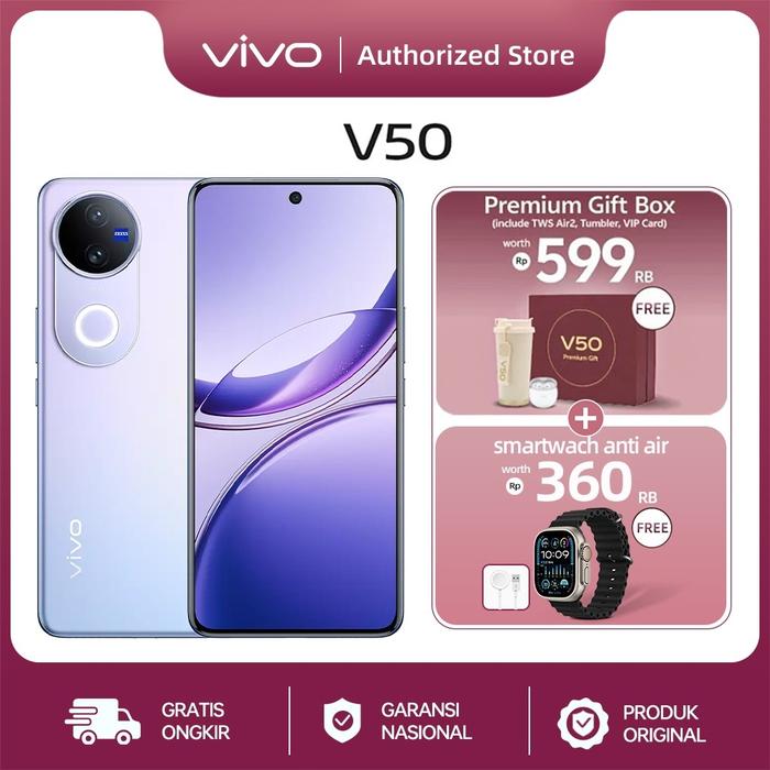 Gambar vivo V50 5G Rounded-edge Design, ZEISS Group Potrait, 6000mAh Battery+90W Flashcharge, IP68+IP69, vivo AI Color Harmony - Purple, 12+256GB dari CV. ARTOMORO TANEMJOYO undefined Tokopedia