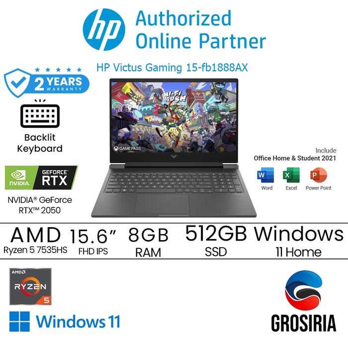 Jual HP LAPTOP VICTUS 15 FB1888AX AMD RYZEN 7535HS 8GB 512GB SSD