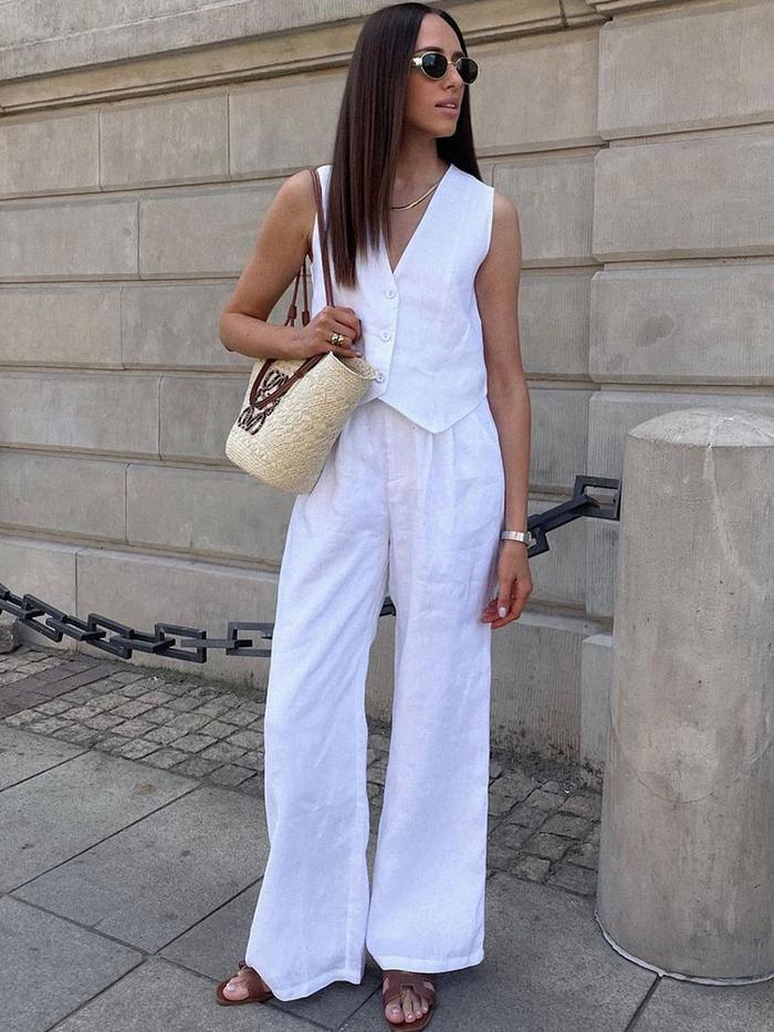 Jual taruxy high waist loose pant sets crop tops and pants piece