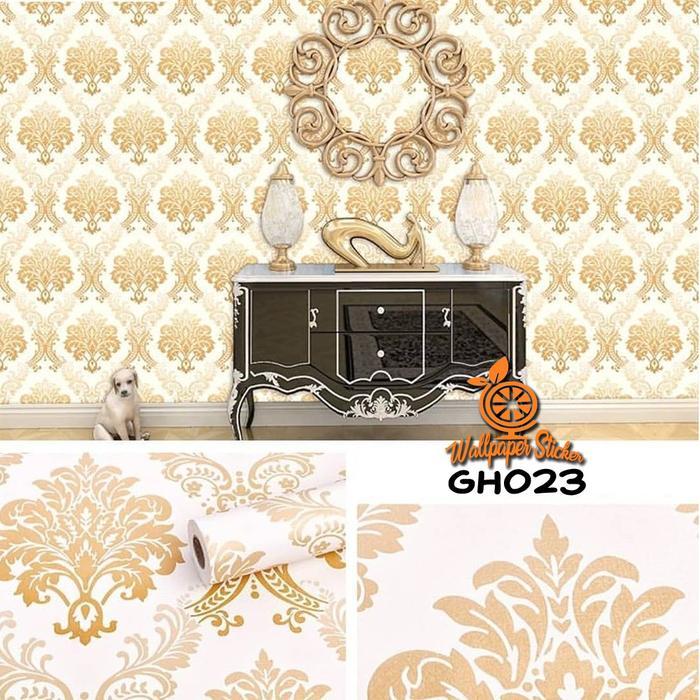 Gambar SALE PAKET 3 ROLL WALLPAPER STICKER DINDING DEKORASI RUMAH RUANG TAMU MINIMALIS PVC 45CM X 4M KERTAS KAMAR READYY - batik gold dari DINK-HOL undefined Tokopedia