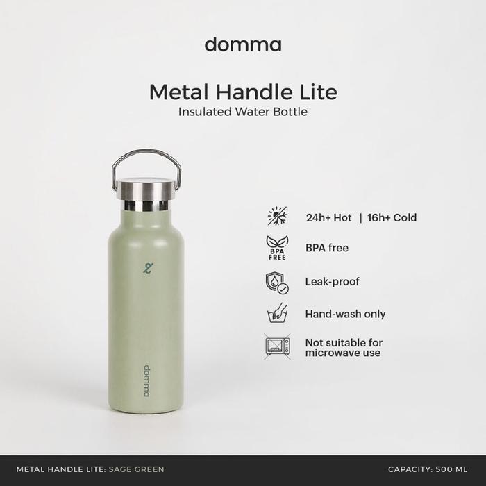Gambar SALE [DOMMA] 500 ML METAL HANDLE LID INSULATED REUSABLE TUMBLER WATER BOTTLE - DOUBLE WALL STAINLESS STEEL BOTOL MINUM THERMOS KOPI TEH READYY - Sage Green dari daryem undefined Tokopedia